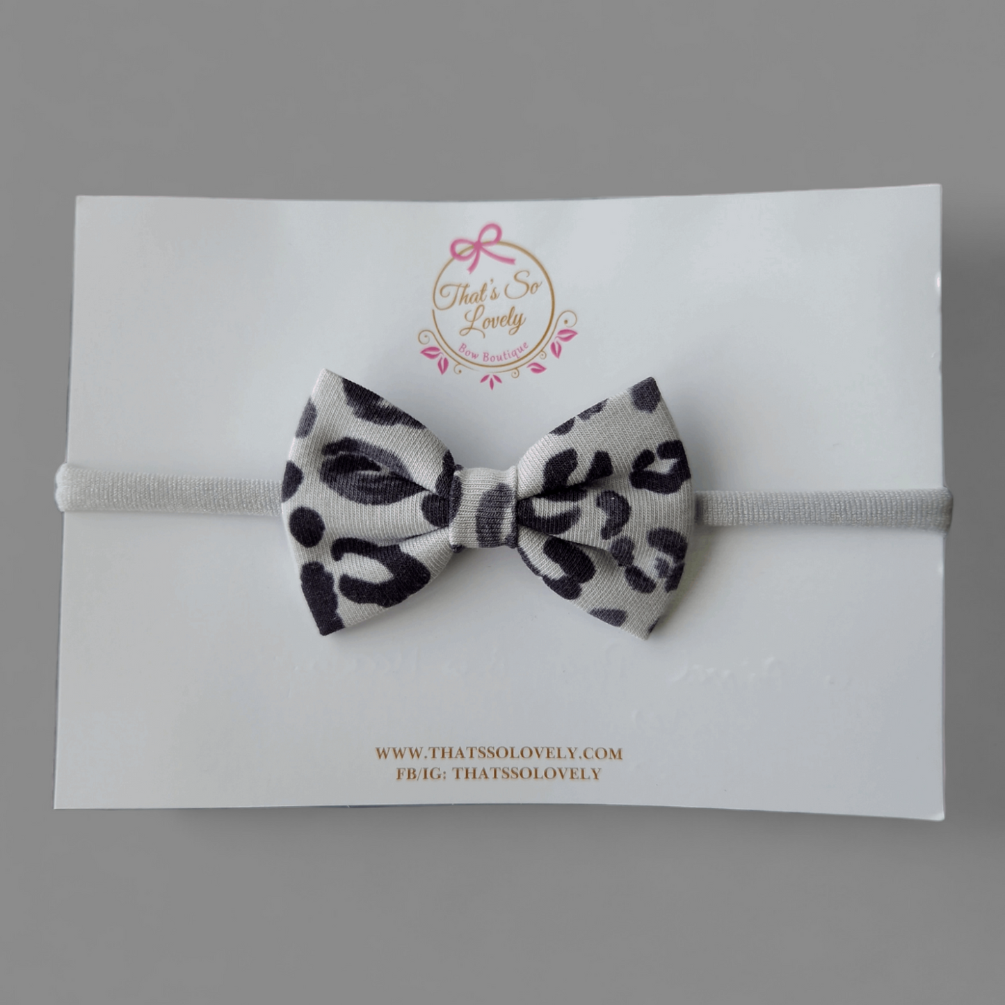 Grey Animal Print Cotton Jersey Bow Headband
