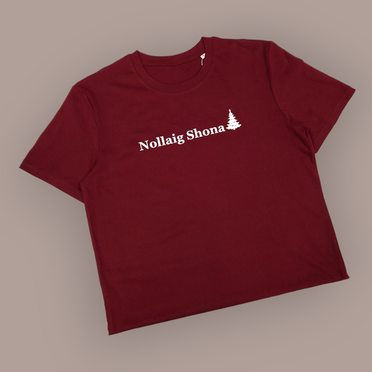 Christmas T-Shirt - Adult M - Nollaig Shona - Burgundy