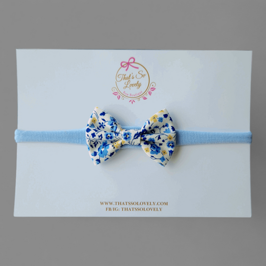 Blue Floral Cotton Bow Headband