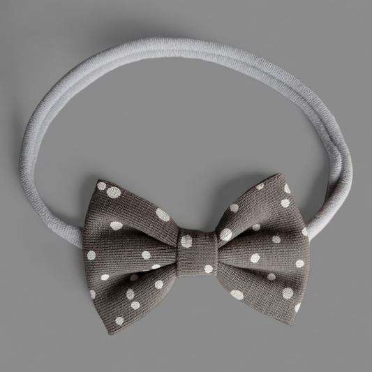 Grey Polka Dot Cotton Jersey Bow Headband