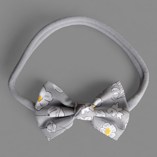 Grey Floral Cotton Bow Headband