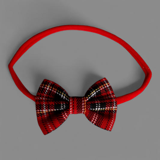 Red & Black Tartan Cotton Bow Headband