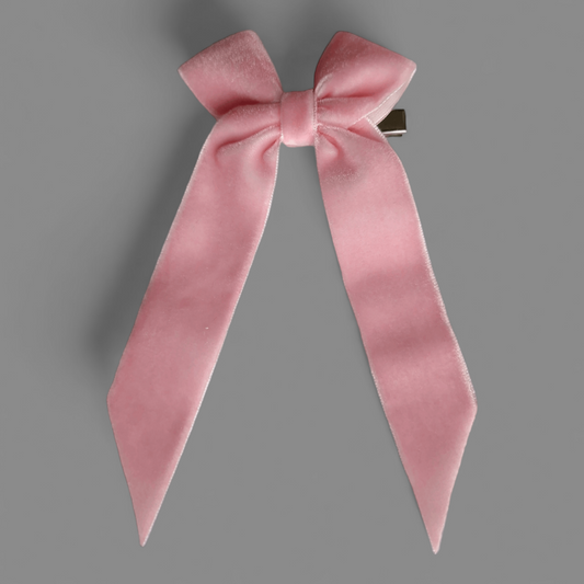 Long Pink Velvet Bow Clip