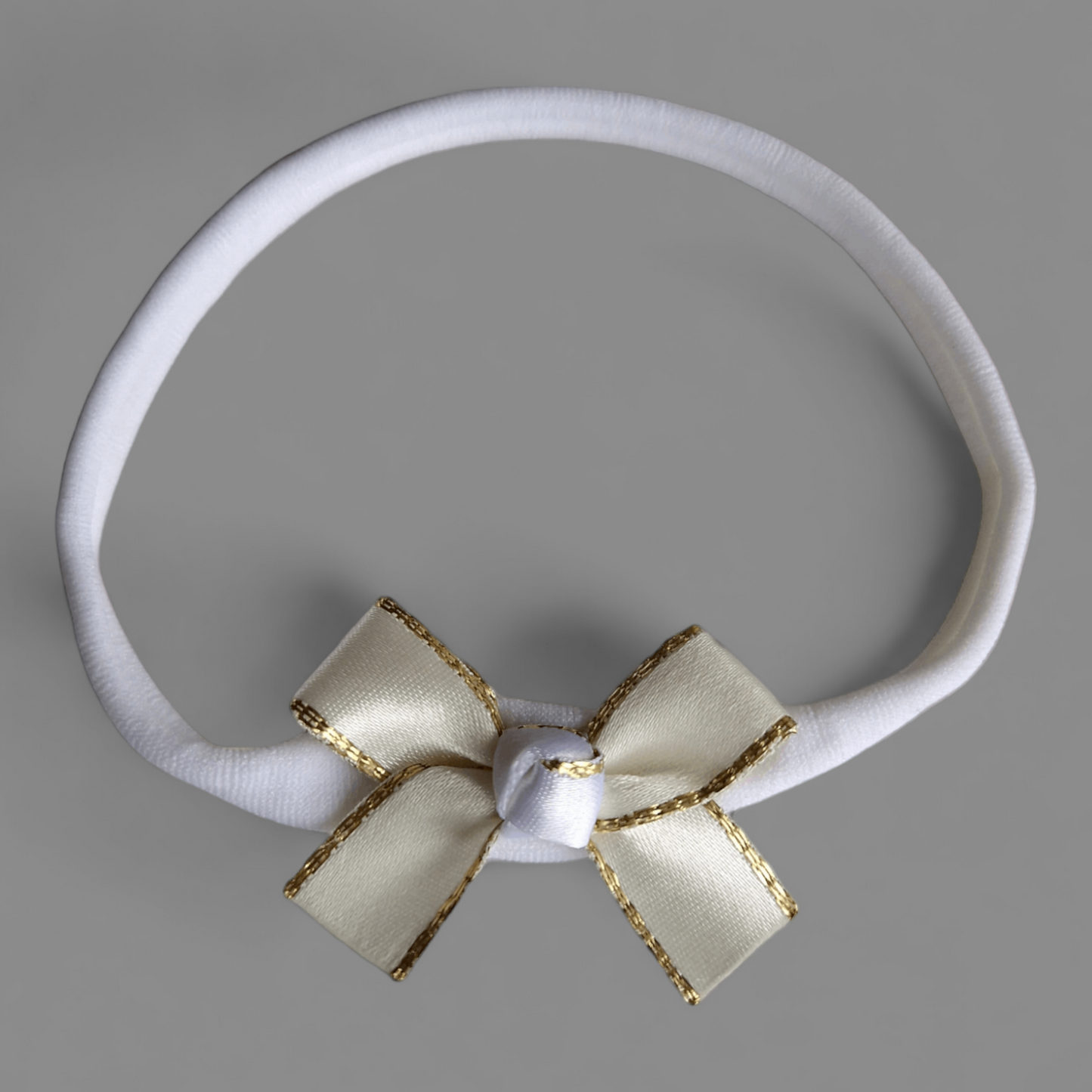Cream, White & Gold Satin Bow Headband