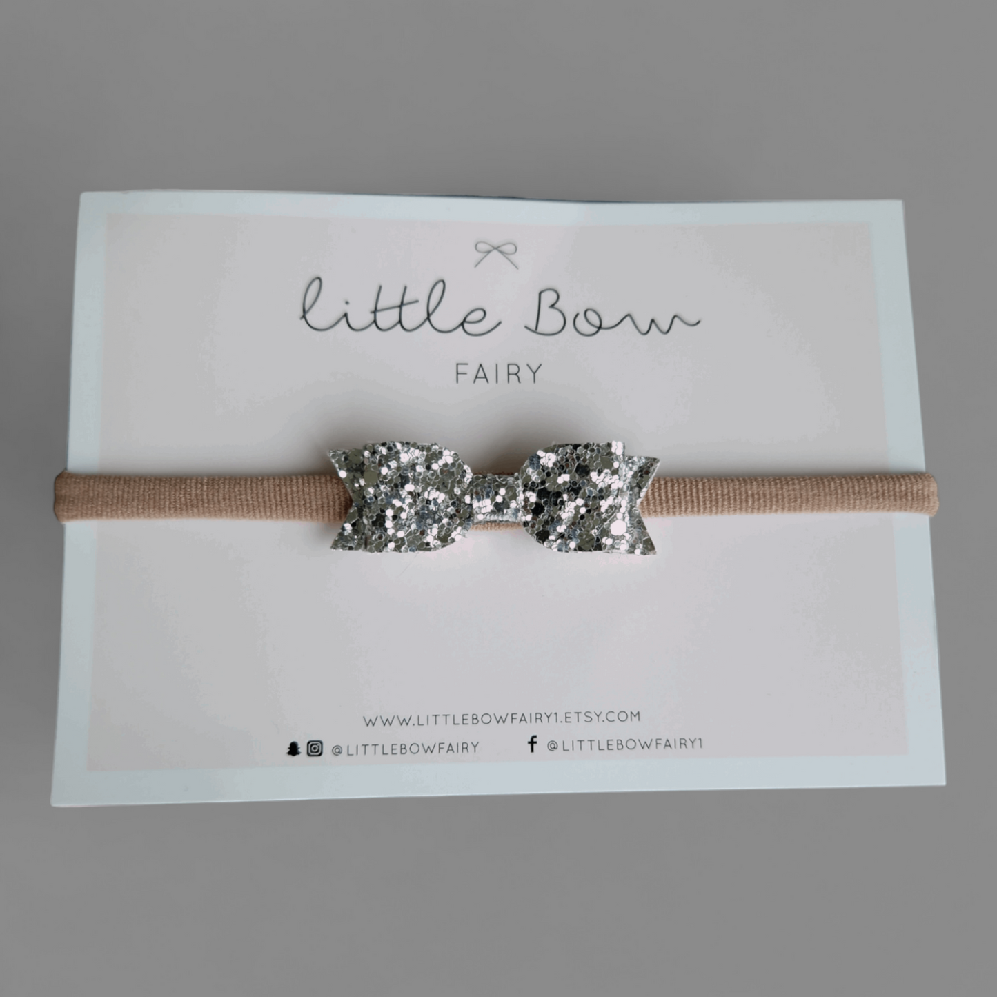 Silver Glitter Bow Headband - Mini