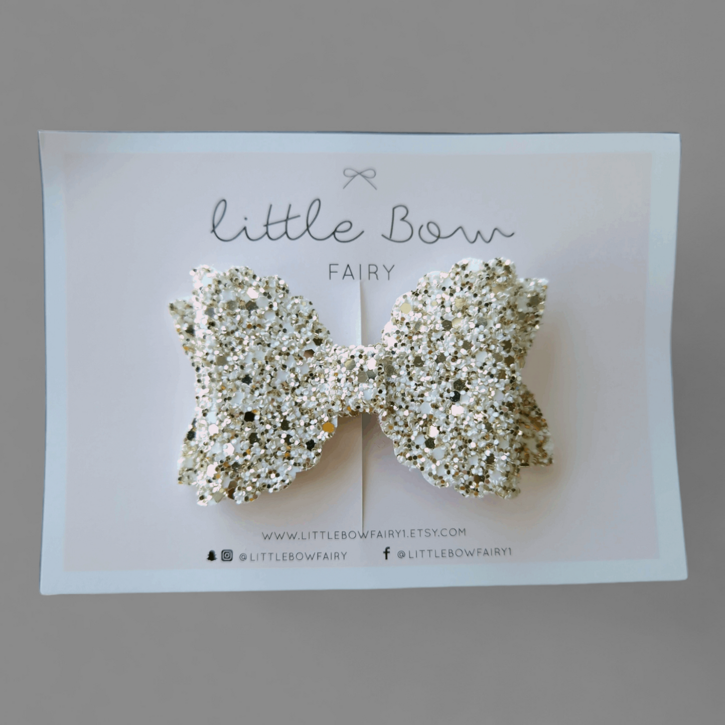 Gold & White Glitter Bow Clip - Large