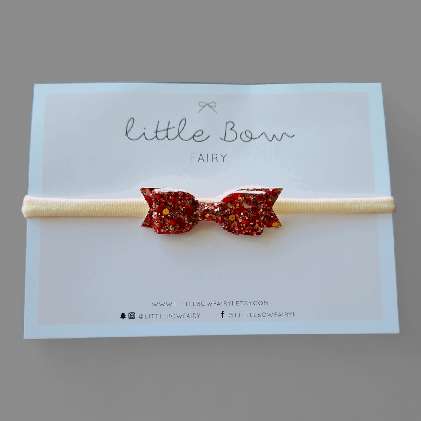 Red & Silver Glitter Bow Headband - Mini