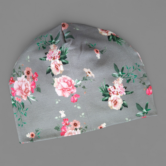 Beanie Hat - 7-11 Years - Grey Floral