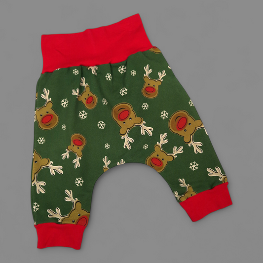 Christmas Harem Pants - 6-12 Months - Reindeers on Green