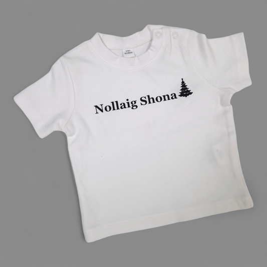 Weihnachts-T-Shirt - 3-6 Monate - Nollaig Shona - Weiß