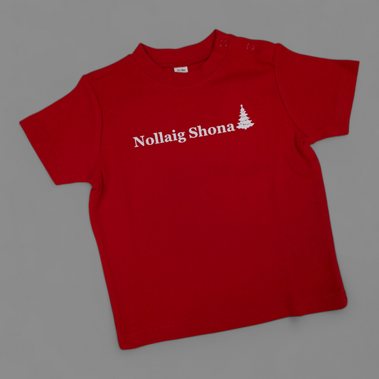 Weihnachts-T-Shirt - 12-18 Monate - Nollaig Shona - Rot