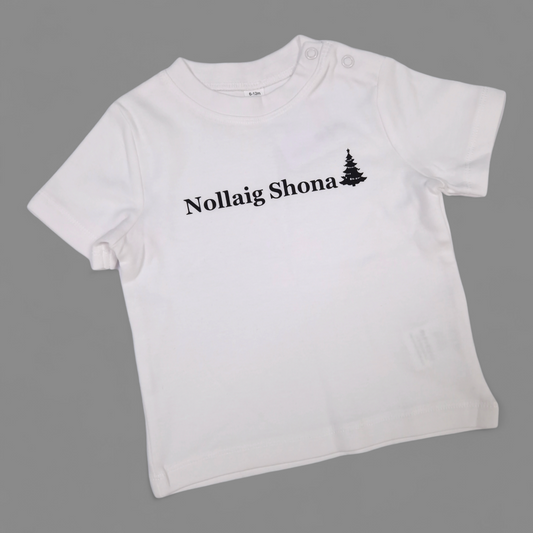 Weihnachts-T-Shirt - 6-12 Monate - Nollaig Shona - Weiß