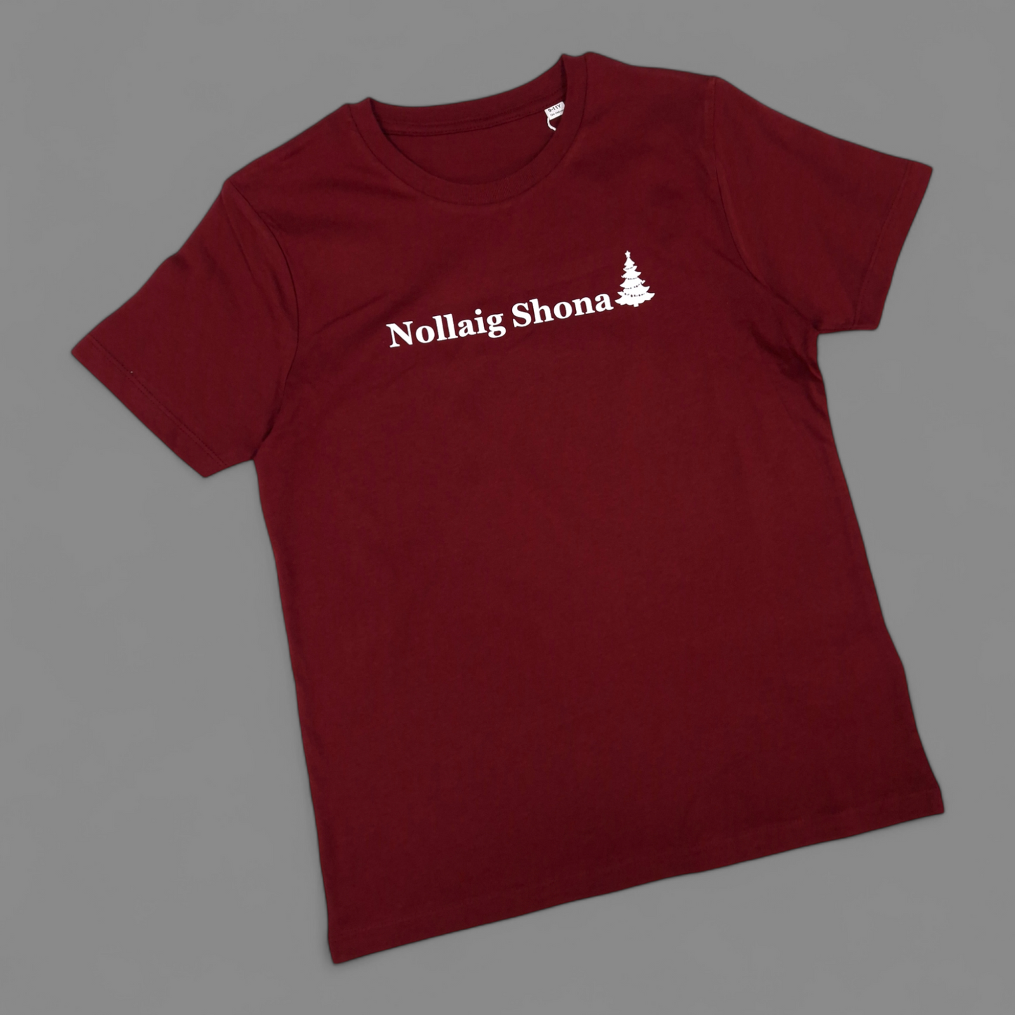 Christmas T-Shirt - 9-11 Years - Nollaig Shona - Burgundy