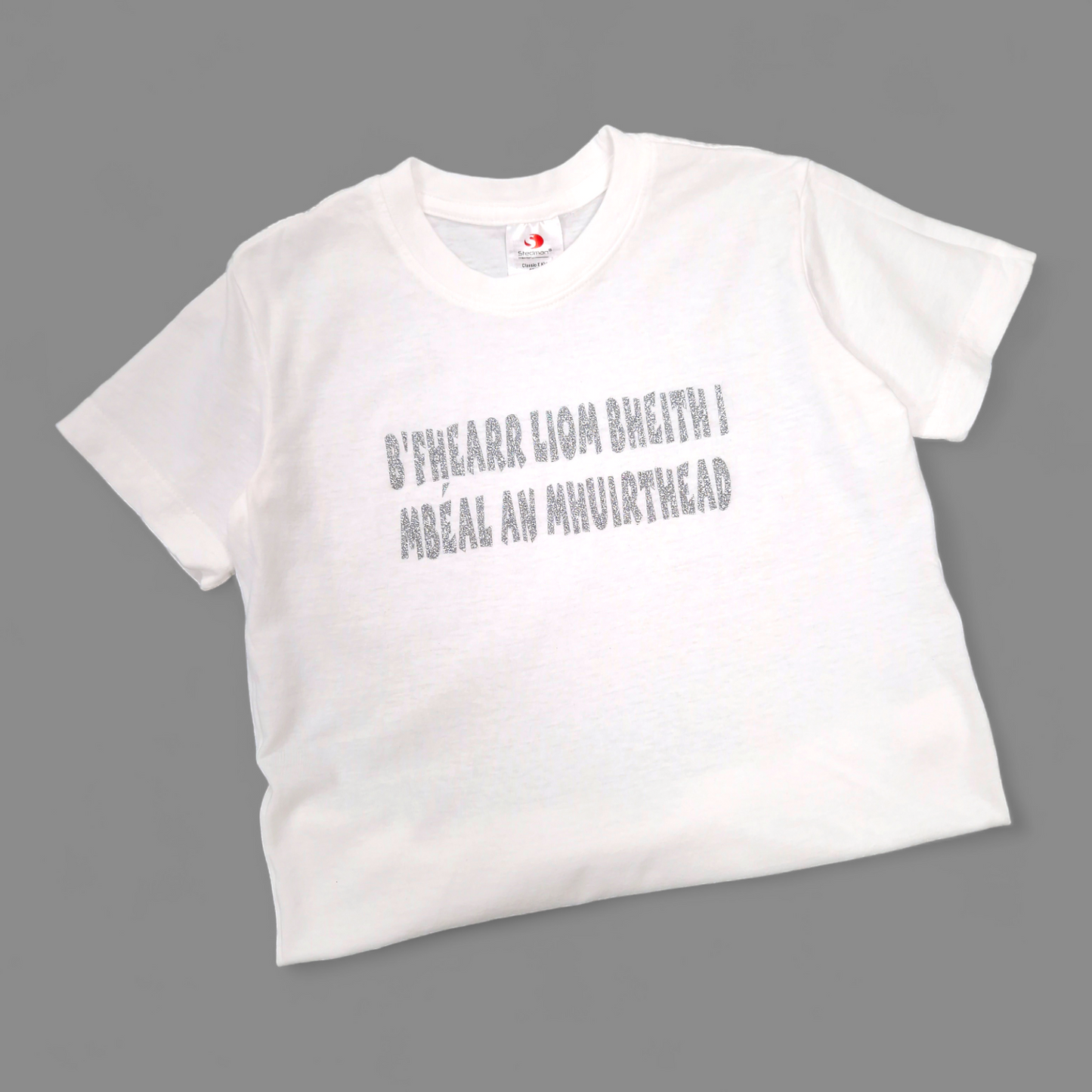 T-Shirt - 7-8 Years - B'Fhearr liom bheith i mBéal an Mhuirthead - White/Gray