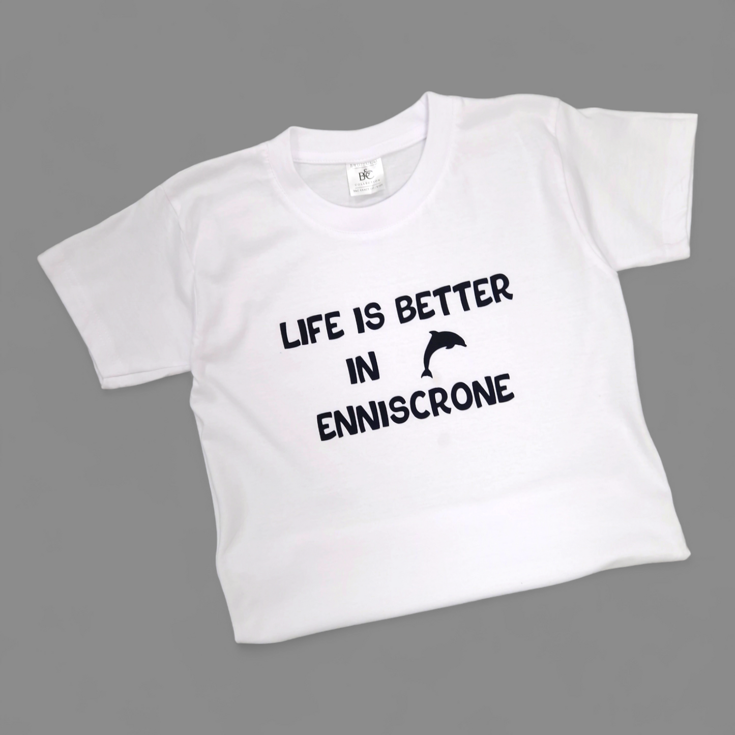 T-Shirt - 7-8 Years - Life is Better in Enniscrone (Dolphin) - White