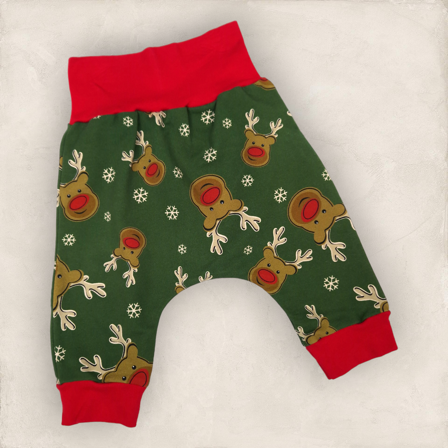 Christmas Harem Pants - 6-12 Months - Reindeers on Green