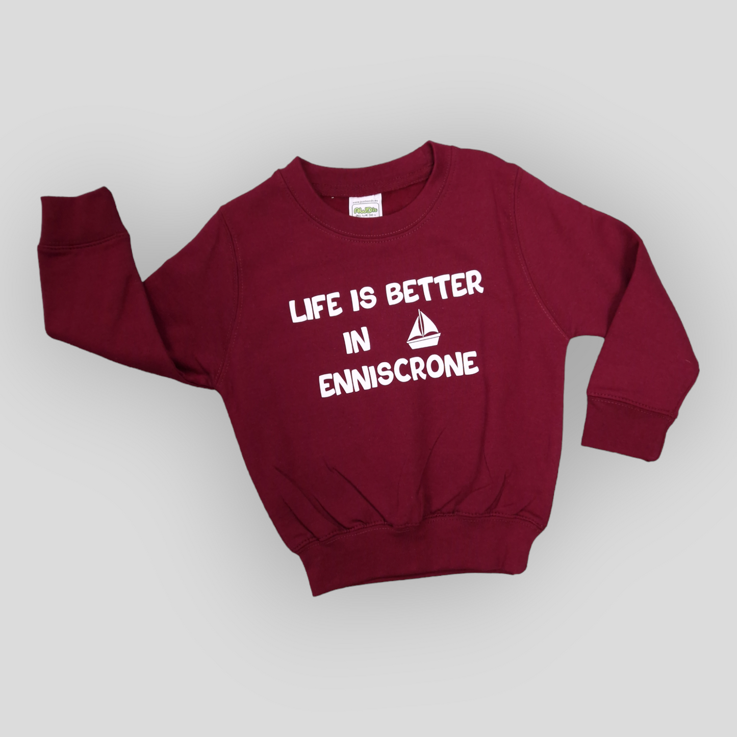 Sweatshirt - 3-4 Years - Life is better in Enniscrone (Sailboat) - Burgundy